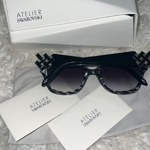 Atelier Swarovski Sunglasses Women Black Havana Grey Gradient Crystal Side Arms main image 8
